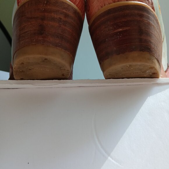 Pink Hornback Alligator SnipToe Boots Pink Roses Sewn on Cream Leather Sz 6 /23 - Picture 7 of 16